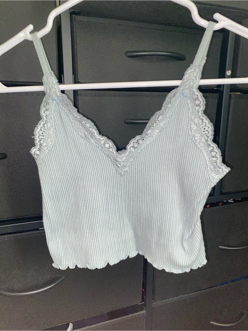 Light grey Ribbed Lace Trim Cami Tank